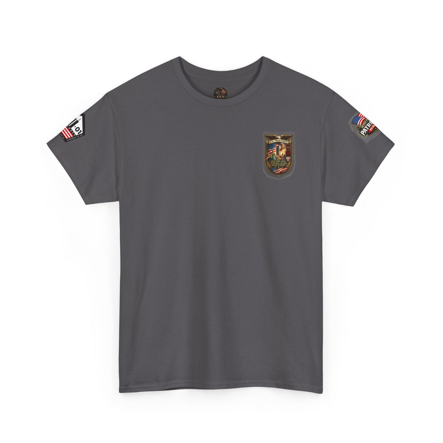 NYARNG Patriots Day Memorial Tee – "Never Forget" 25th Anniversary American Flag Shirt