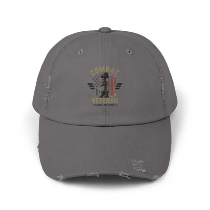 Combat Veteran distressed baseball cap with faded American flag design and low-profile cotton twill fit