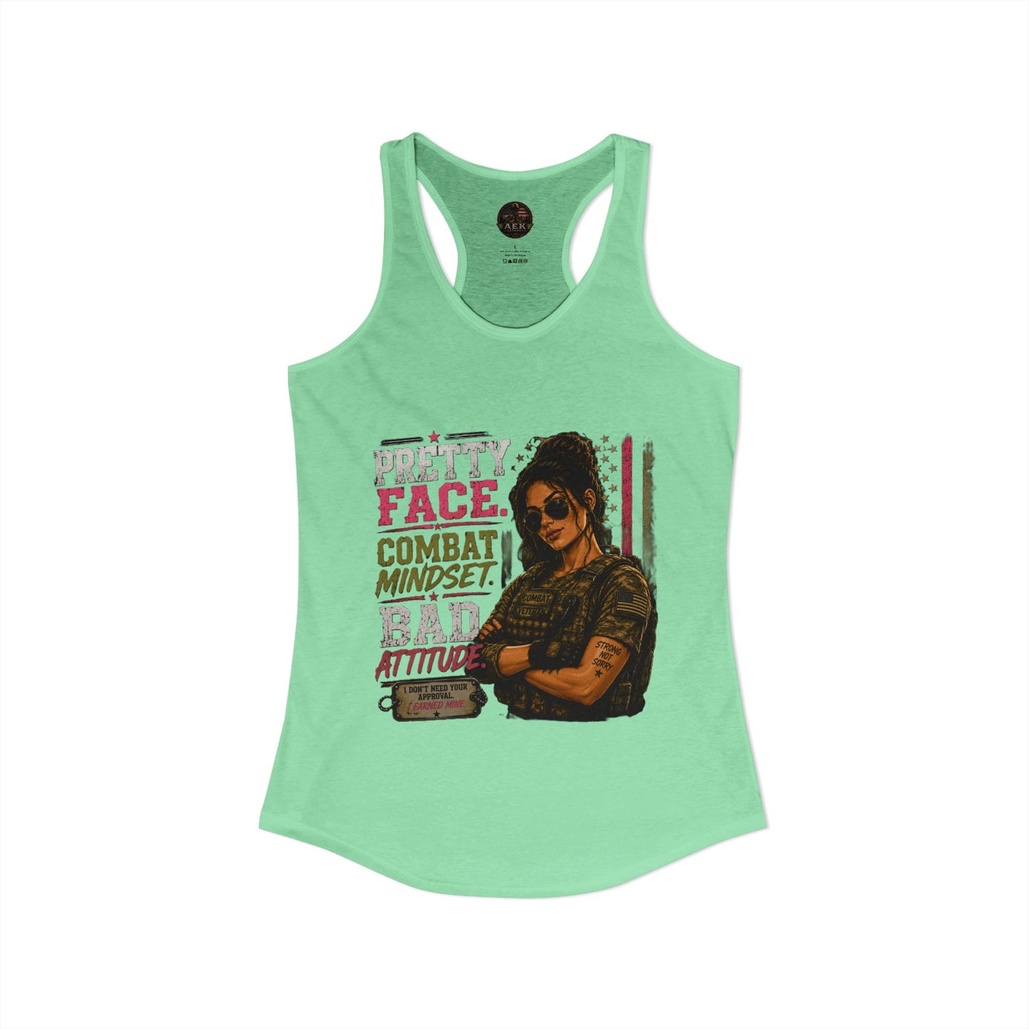 Women's Racerback Tank - "Pretty Face, Combat Mindset"