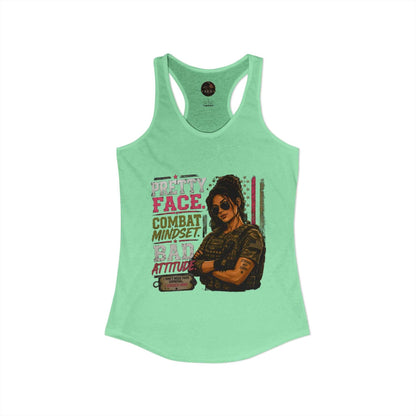 Women's Racerback Tank - "Pretty Face, Combat Mindset"