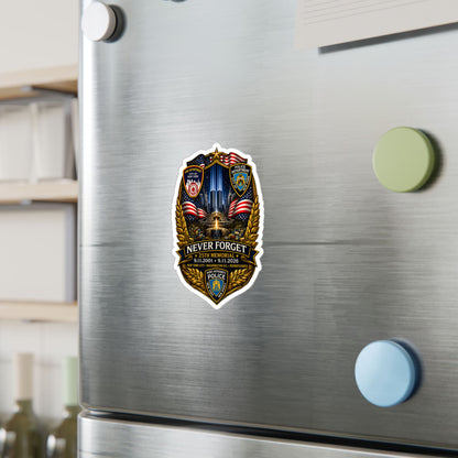 9/11 Never Forget Shield Kiss-Cut Vinyl Decal — NYPD, FDNY, PAPDNYNJ Memorial Sticker