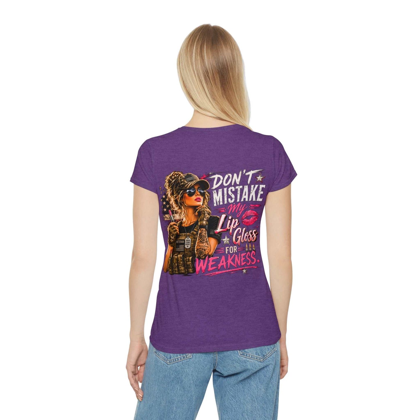 Women's Military-Inspired T-Shirt — "Don't Mistake My Lip Gloss for Weakness" Graphic Tee