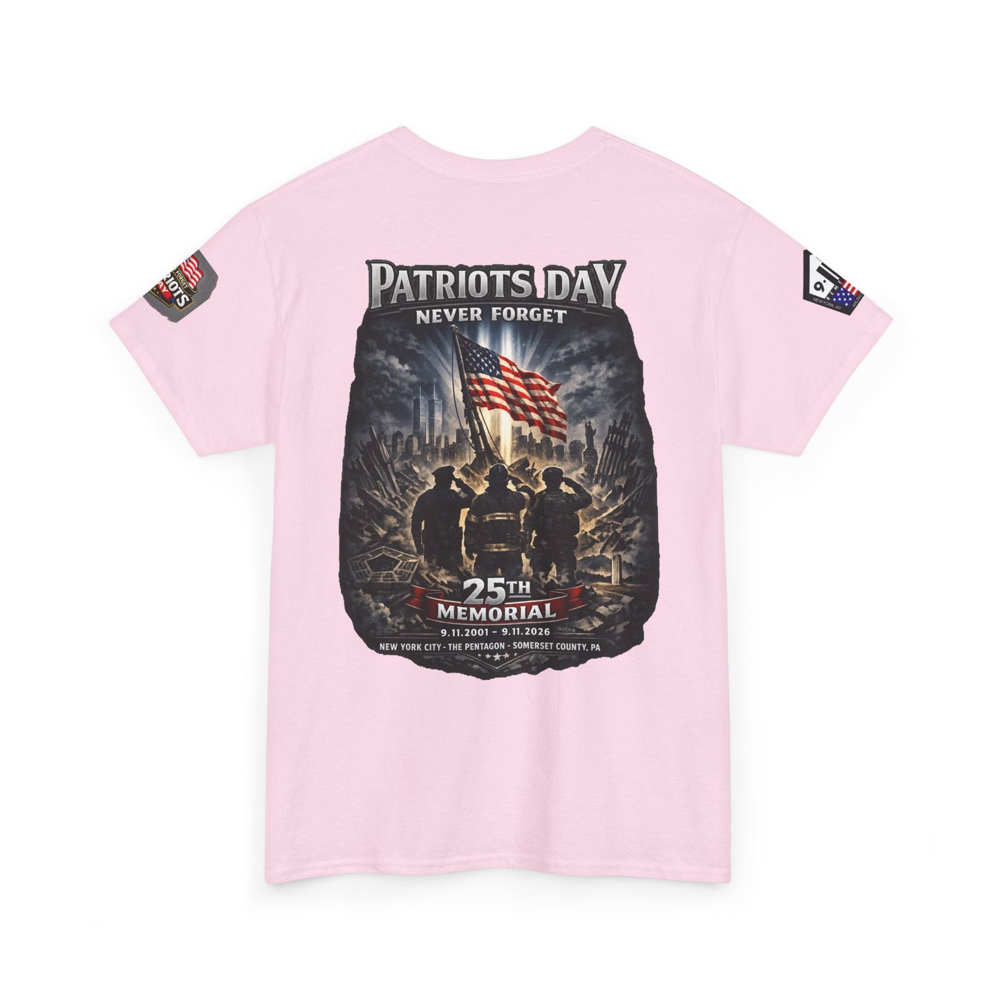 NYARNG Patriots Day Memorial Tee – "Never Forget" 25th Anniversary American Flag Shirt
