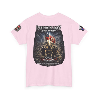 NYARNG Patriots Day Memorial Tee – "Never Forget" 25th Anniversary American Flag Shirt