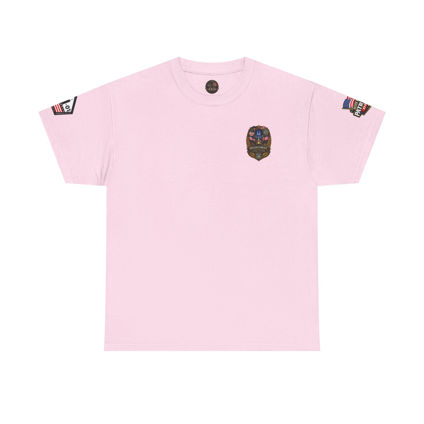 NYPD, FDNY, PAPD-NYNJ Patriots Day Memorial Tee – "Never Forget" 25th Anniversary American Flag Shirt