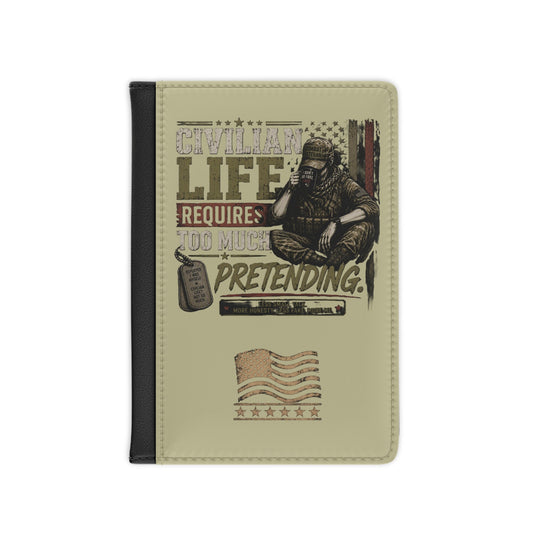 Rugged military veteran passport cover with distressed patriotic design and RFID-blocking PU leather