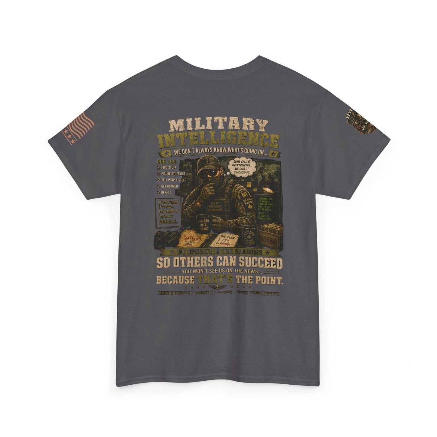 Military Intelligence Graphic Tee — Retro Soldier Design