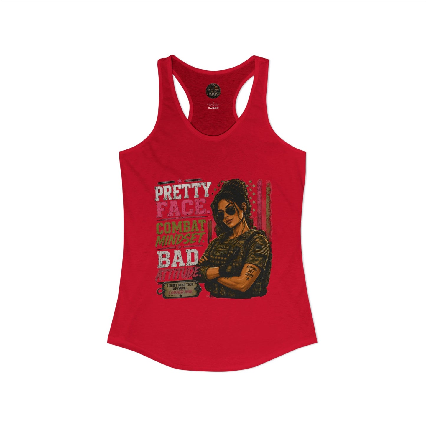Women's Racerback Tank - "Pretty Face, Combat Mindset"