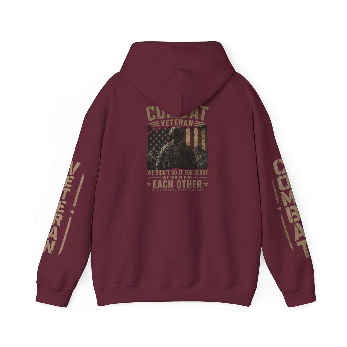 Combat Veteran Hoodie — Patriotic Military Veteran Sweatshirt with 'Combat Veteran' Sleeve Graphics