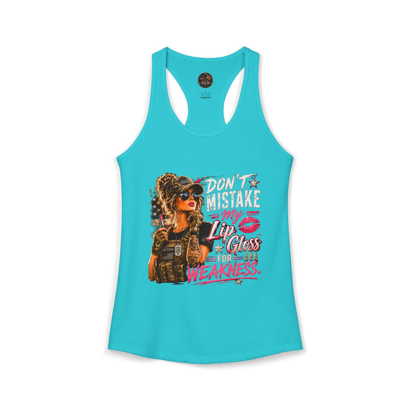 Women's Racerback Tank - "Don't Mistake My Lip Gloss for Weakness"