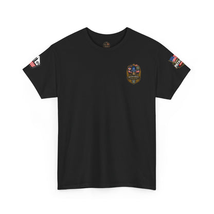 NYPD, FDNY, PAPD-NYNJ Patriots Day Memorial Tee – "Never Forget" 25th Anniversary American Flag Shirt