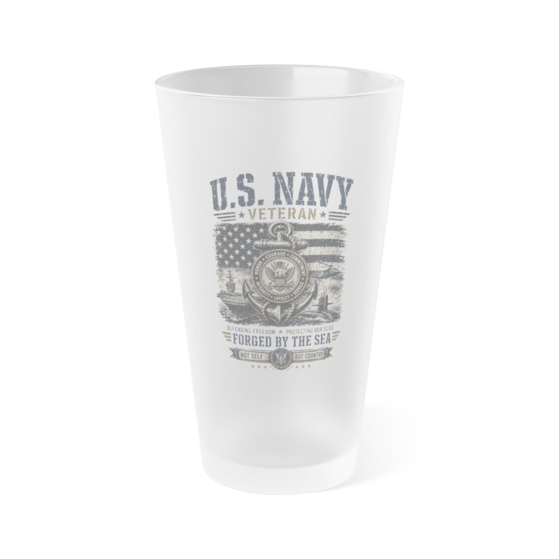 Navy Veteran frosted 16oz pint glass with vintage military tribute design