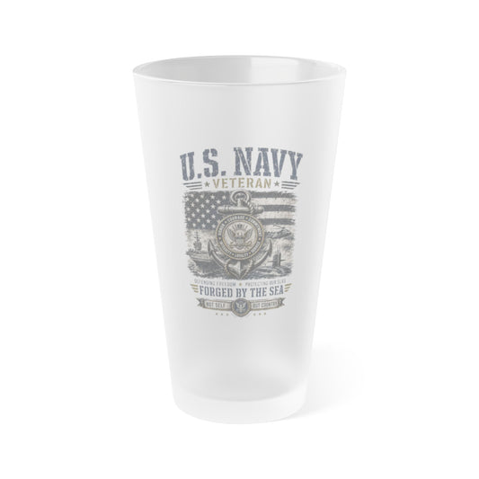Navy Veteran frosted 16oz pint glass with vintage military tribute design