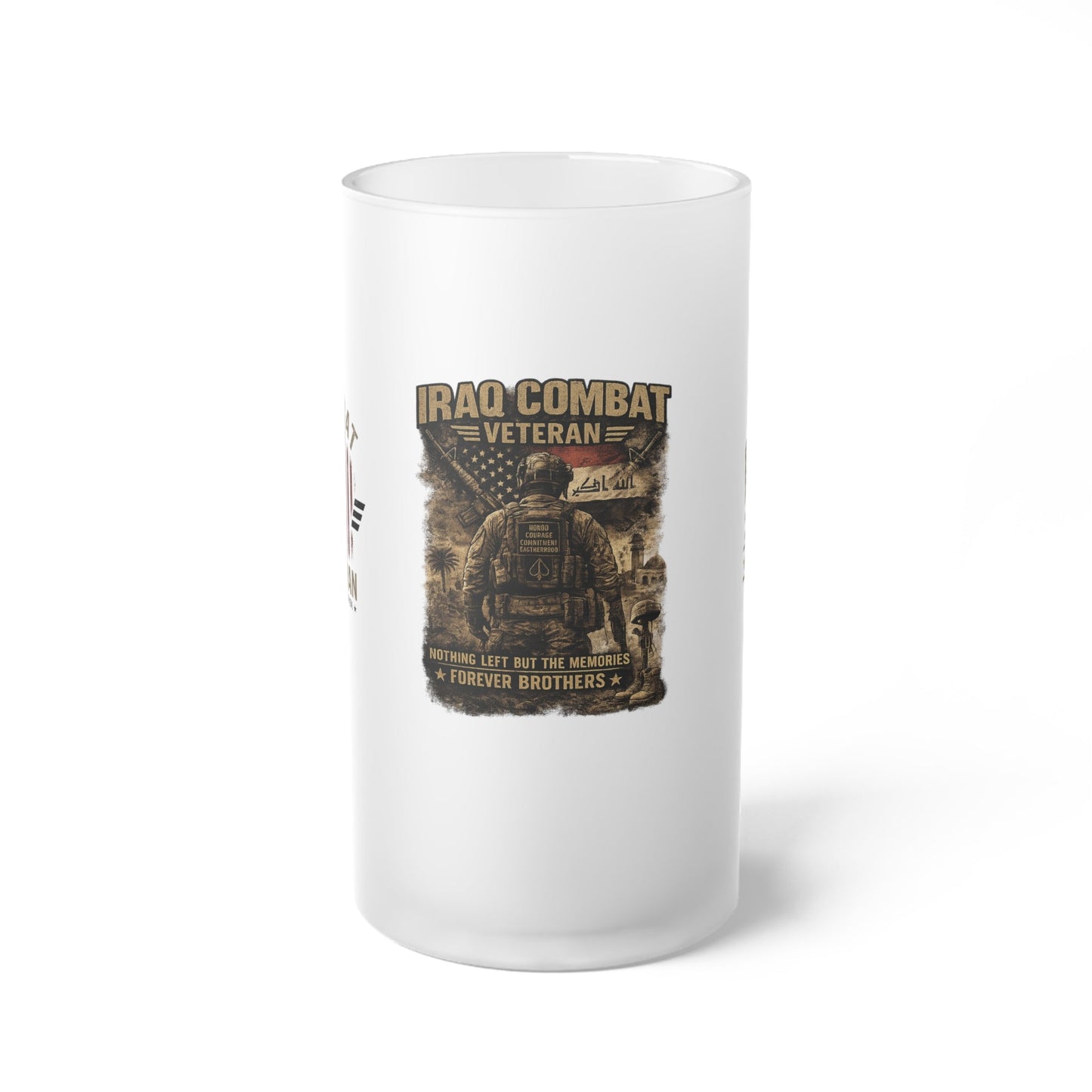 Iraq combat veteran frosted glass beer mug with vintage military tribute design