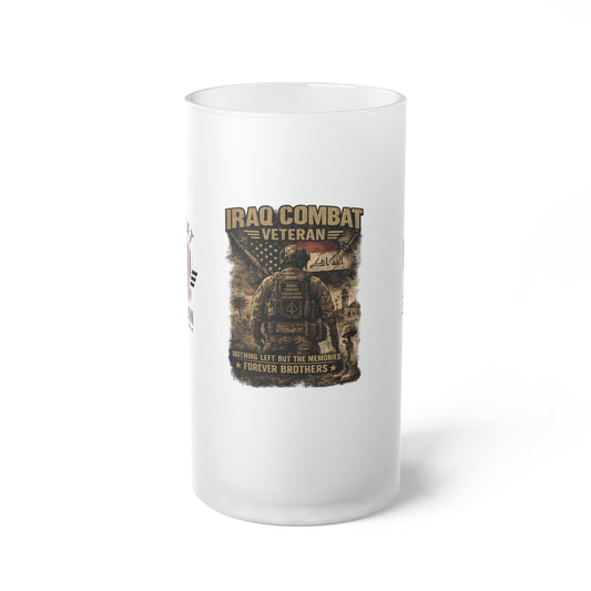 Iraq combat veteran frosted glass beer mug with vintage military tribute design