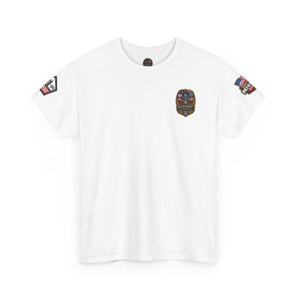 NYPD, FDNY, PAPD-NYNJ Patriots Day Memorial Tee – "Never Forget" 25th Anniversary American Flag Shirt