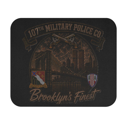 Brooklyn's Finest 107th Military Police Co. WTC mouse pad with Brooklyn Bridge skyline and vintage design