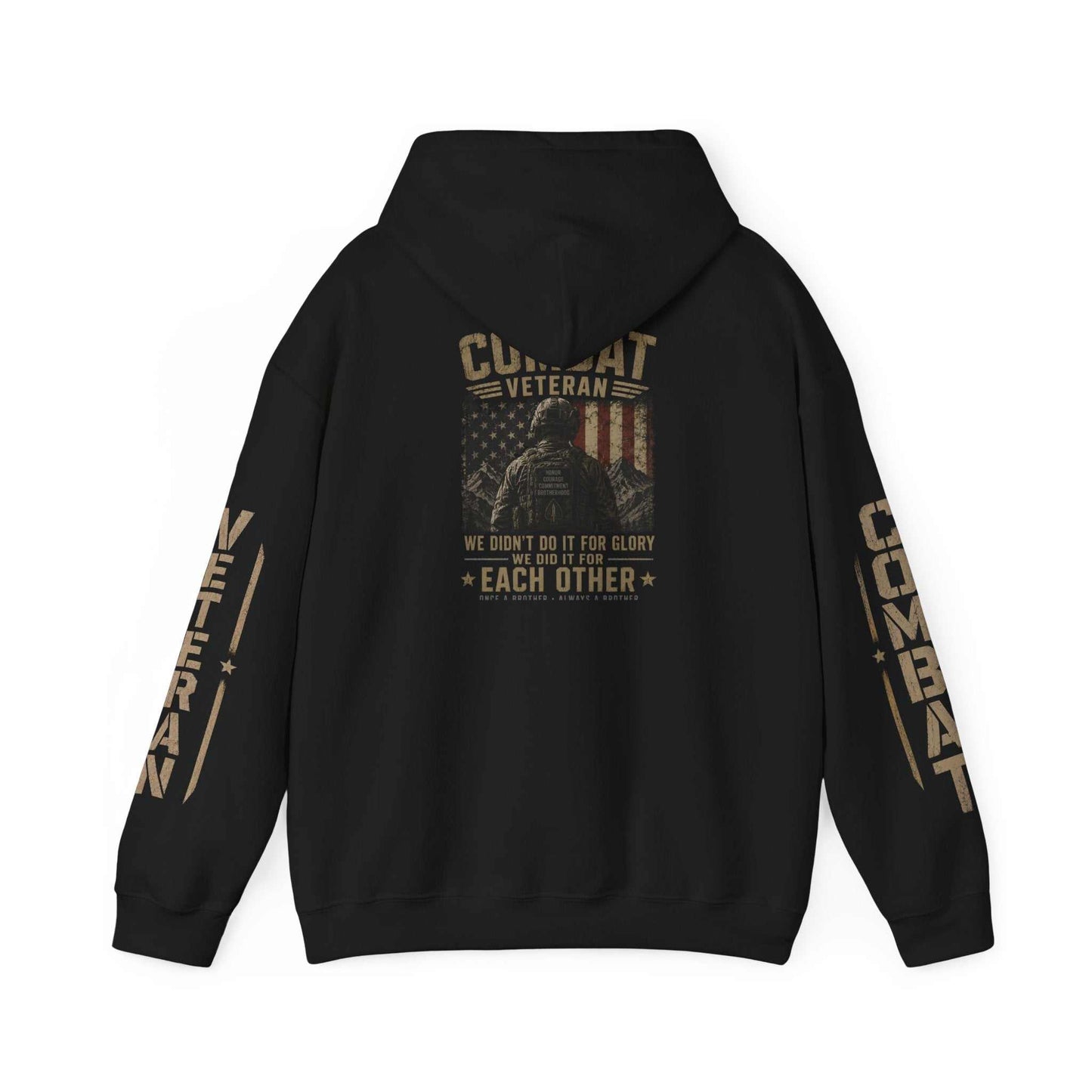 Combat Veteran Hoodie — Patriotic Military Veteran Sweatshirt with 'Combat Veteran' Sleeve Graphics