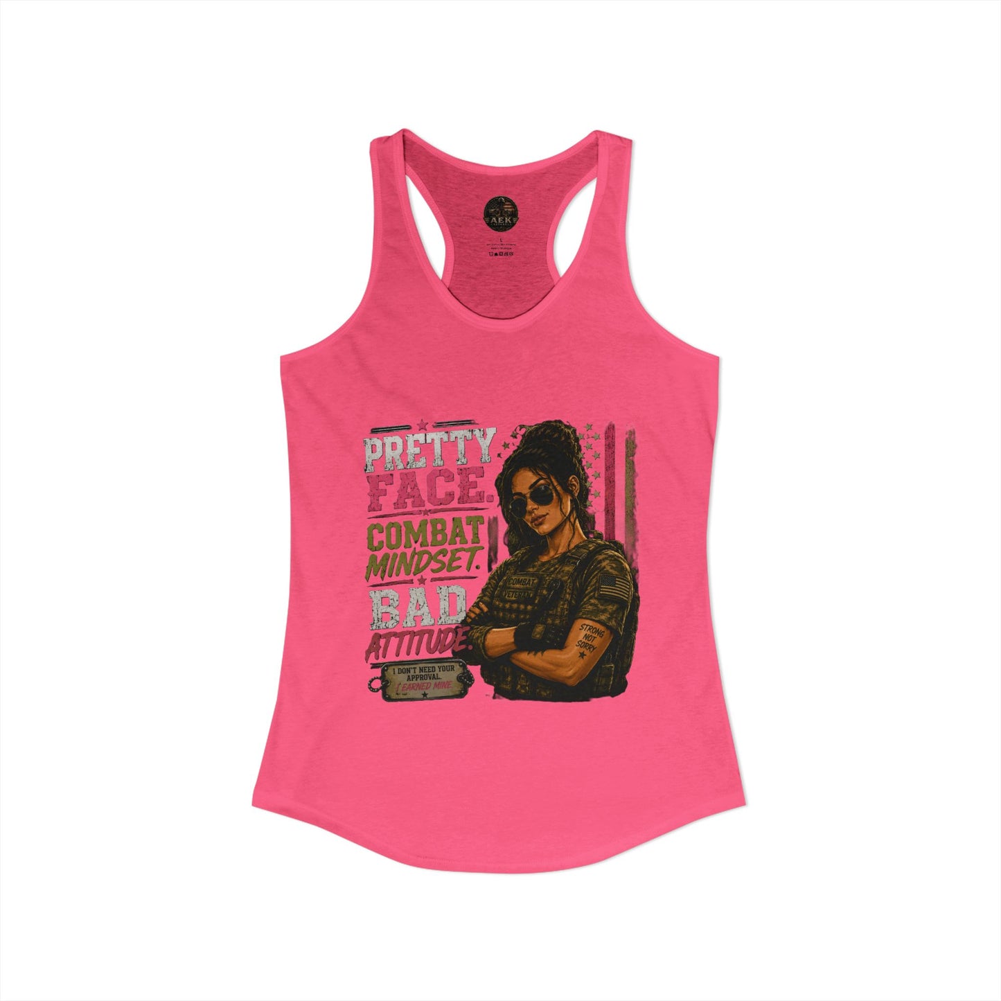 Women's Racerback Tank - "Pretty Face, Combat Mindset"