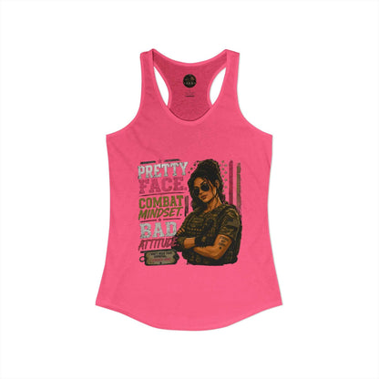 Women's Racerback Tank - "Pretty Face, Combat Mindset"