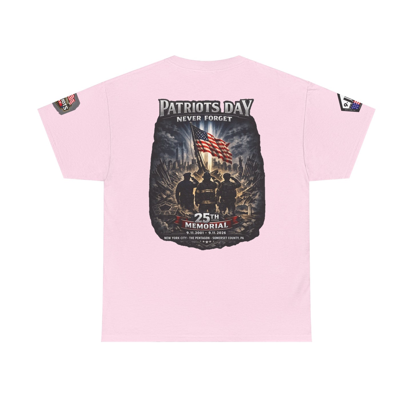 NYARNG Patriots Day Memorial Tee – "Never Forget" 25th Anniversary American Flag Shirt