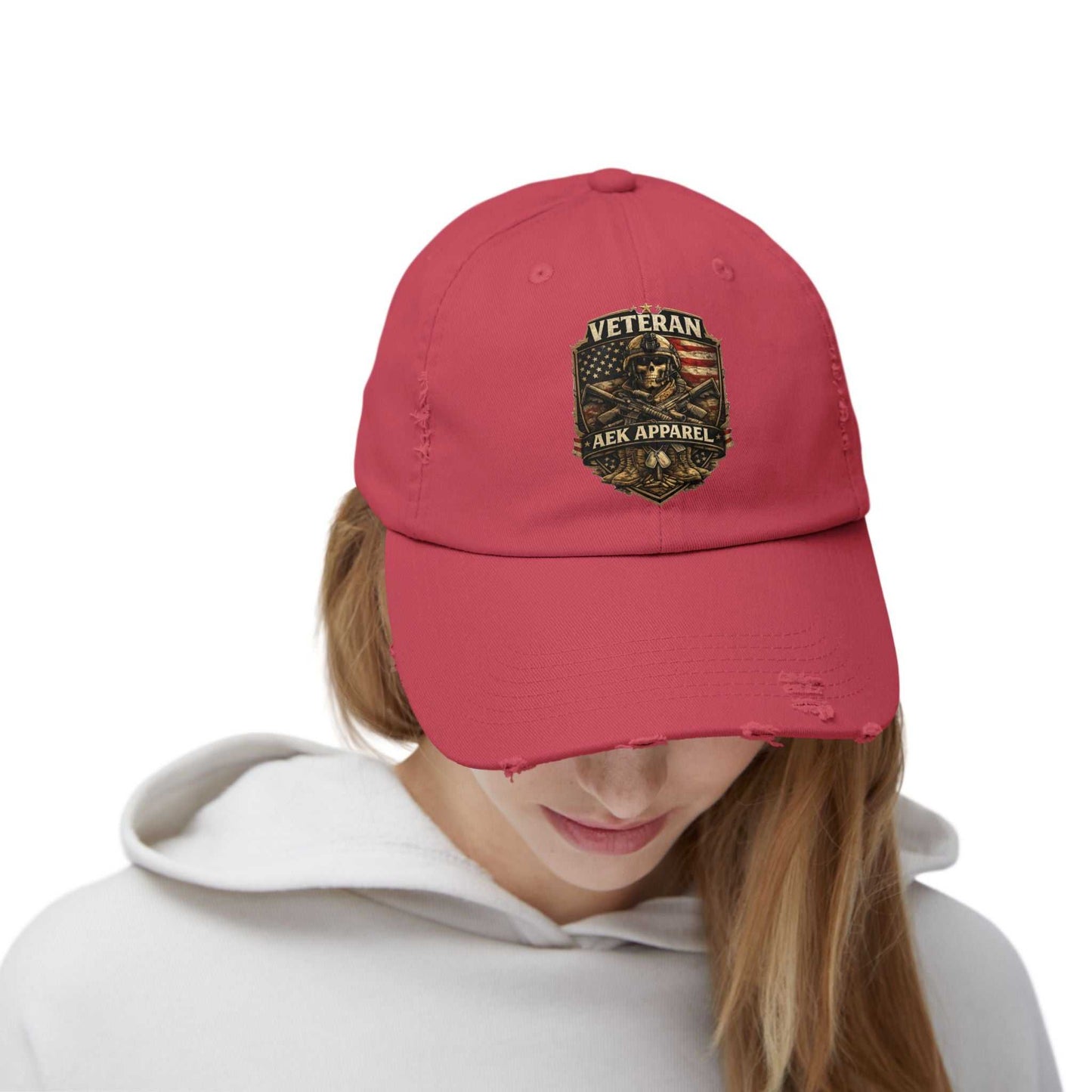 Veteran Distressed Cap - AEK Apparel Patriotic Military Hat