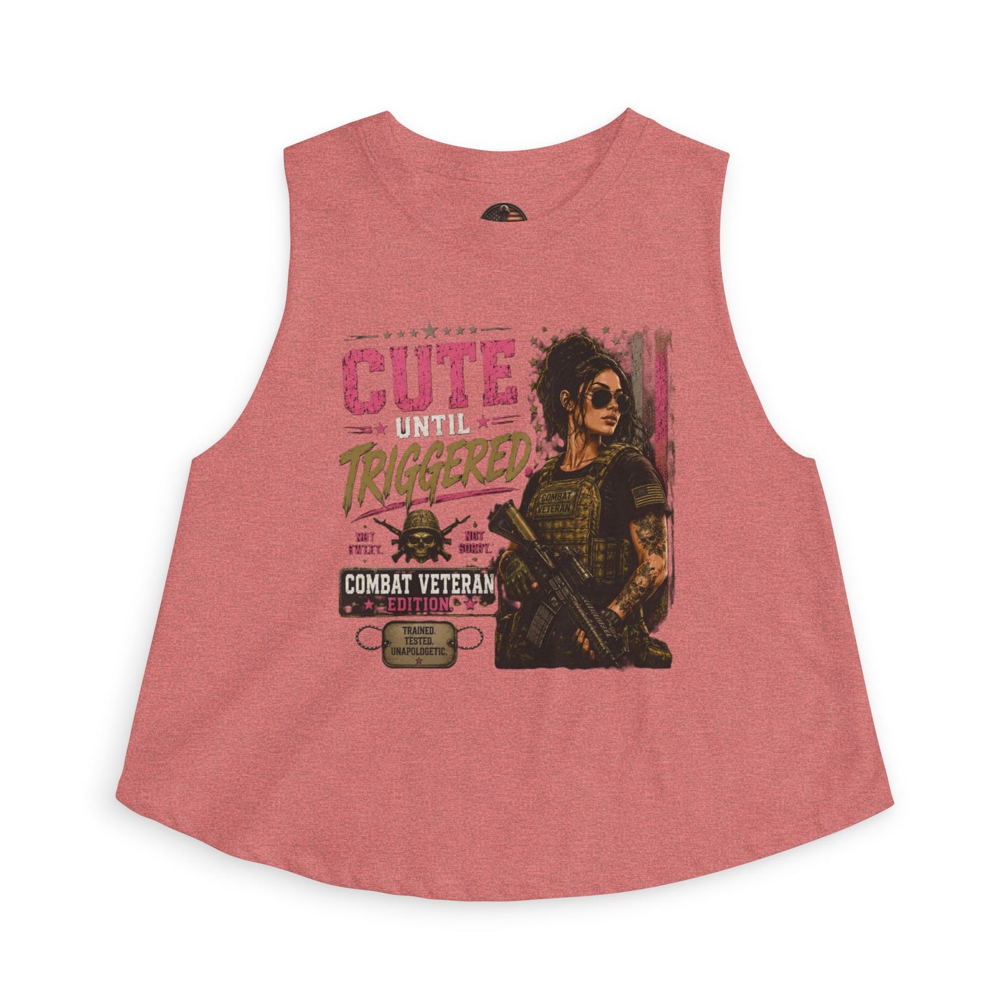 Crop Top — "Cute Until Triggered" Combat Veteran Graphic Tank