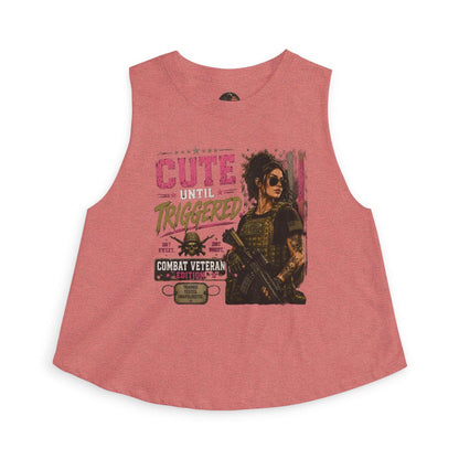 Crop Top — "Cute Until Triggered" Combat Veteran Graphic Tank