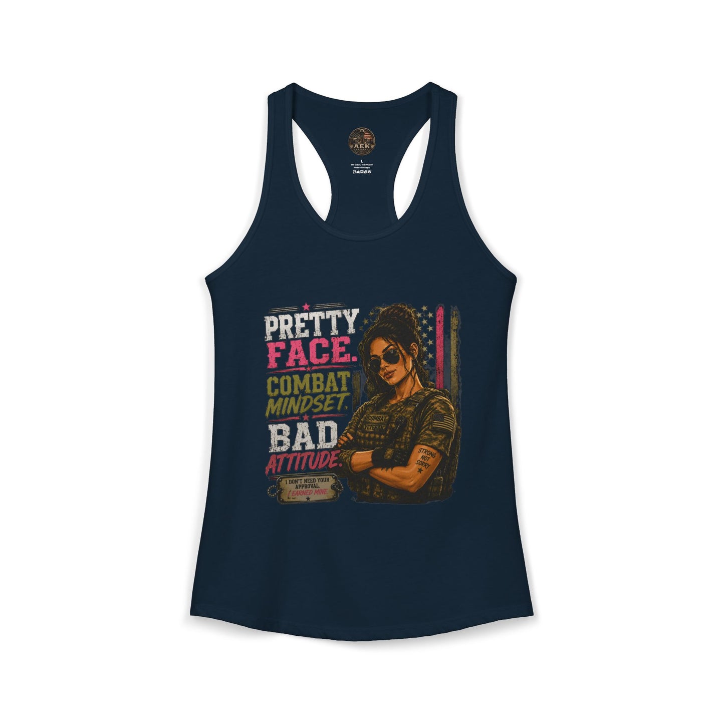 Women's Racerback Tank - "Pretty Face, Combat Mindset"