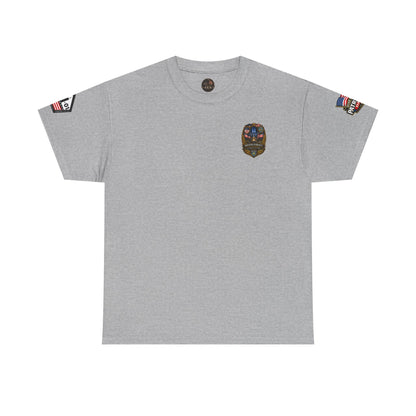 NYPD, FDNY, PAPD-NYNJ Patriots Day Memorial Tee – "Never Forget" 25th Anniversary American Flag Shirt