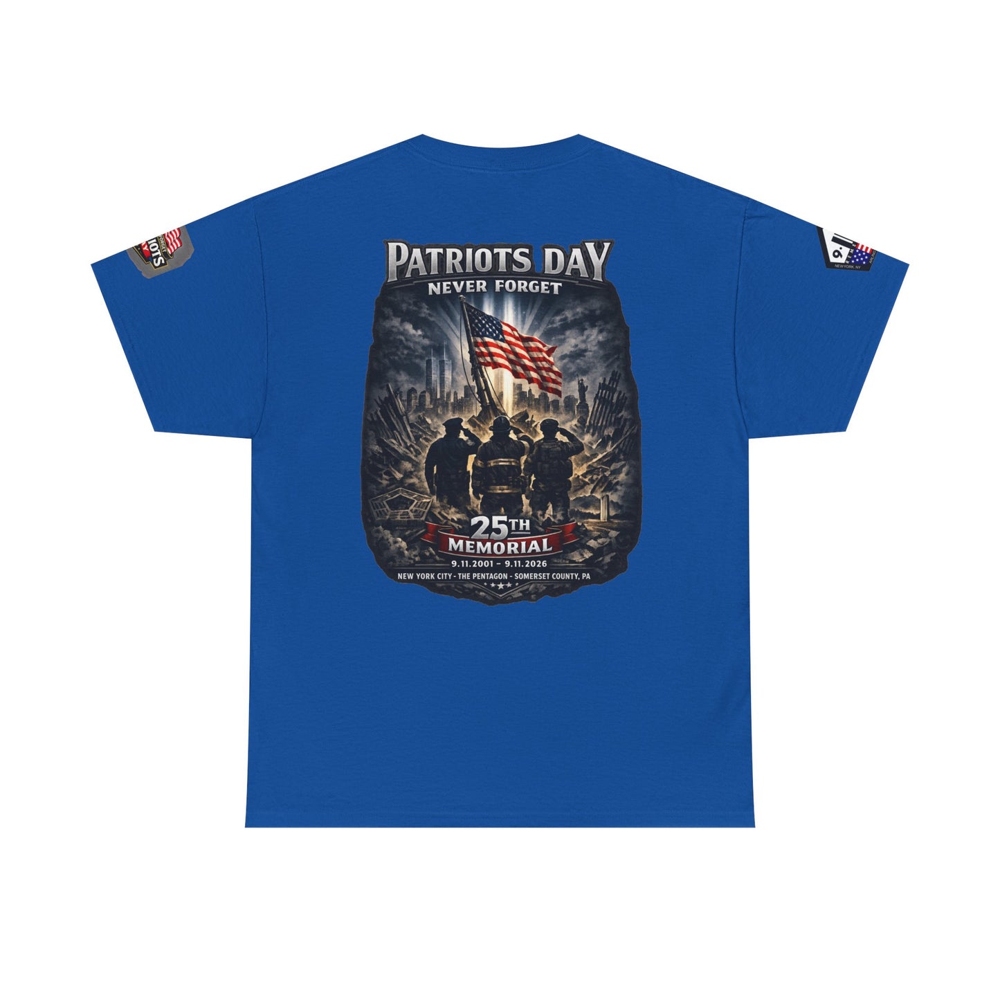 NYARNG Patriots Day Memorial Tee – "Never Forget" 25th Anniversary American Flag Shirt
