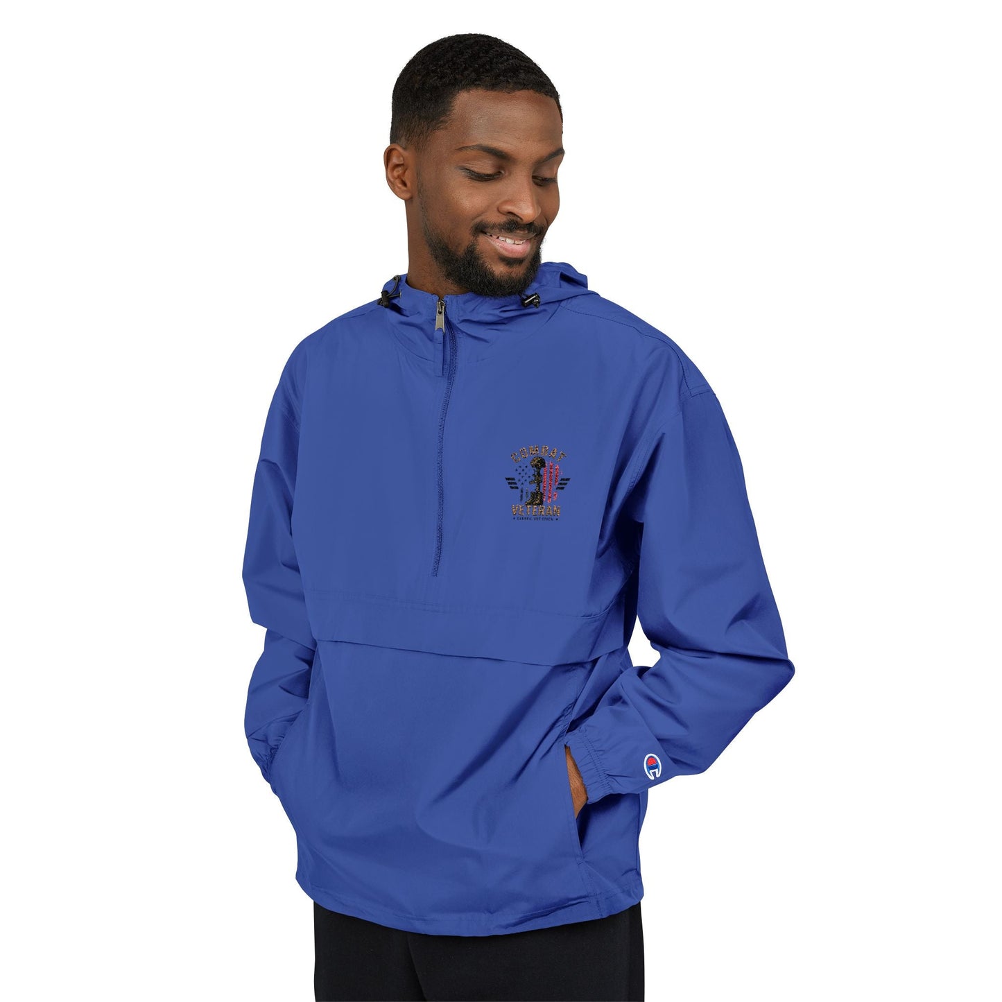 Embroidered "COMBAT VETERAN" Packable Anorak Jacket