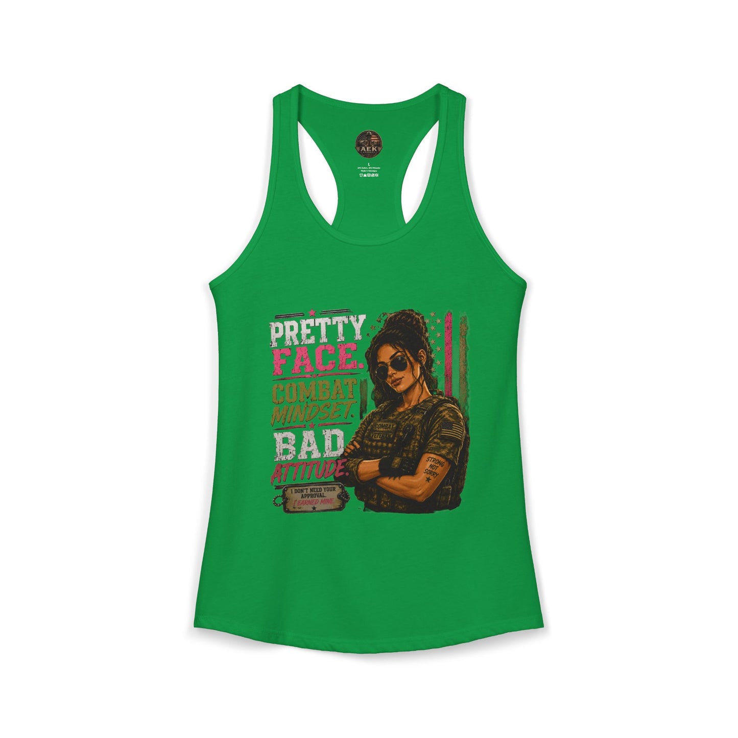 Women's Racerback Tank - "Pretty Face, Combat Mindset"