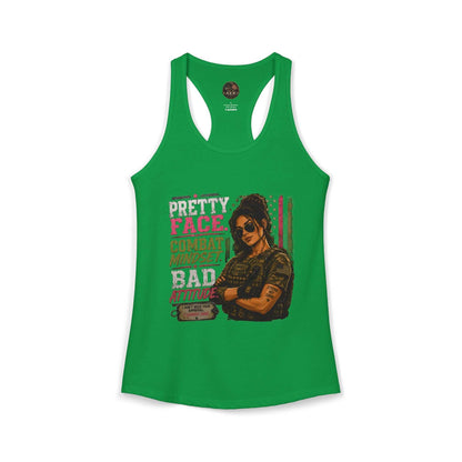 Women's Racerback Tank - "Pretty Face, Combat Mindset"