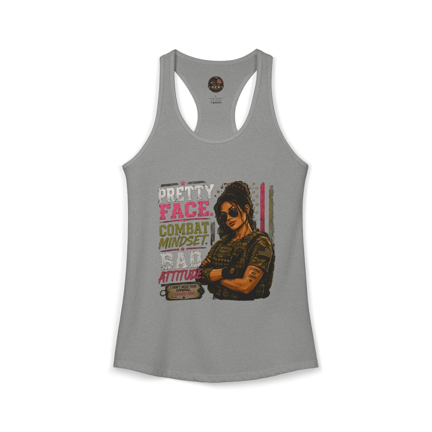 Women's Racerback Tank - "Pretty Face, Combat Mindset"
