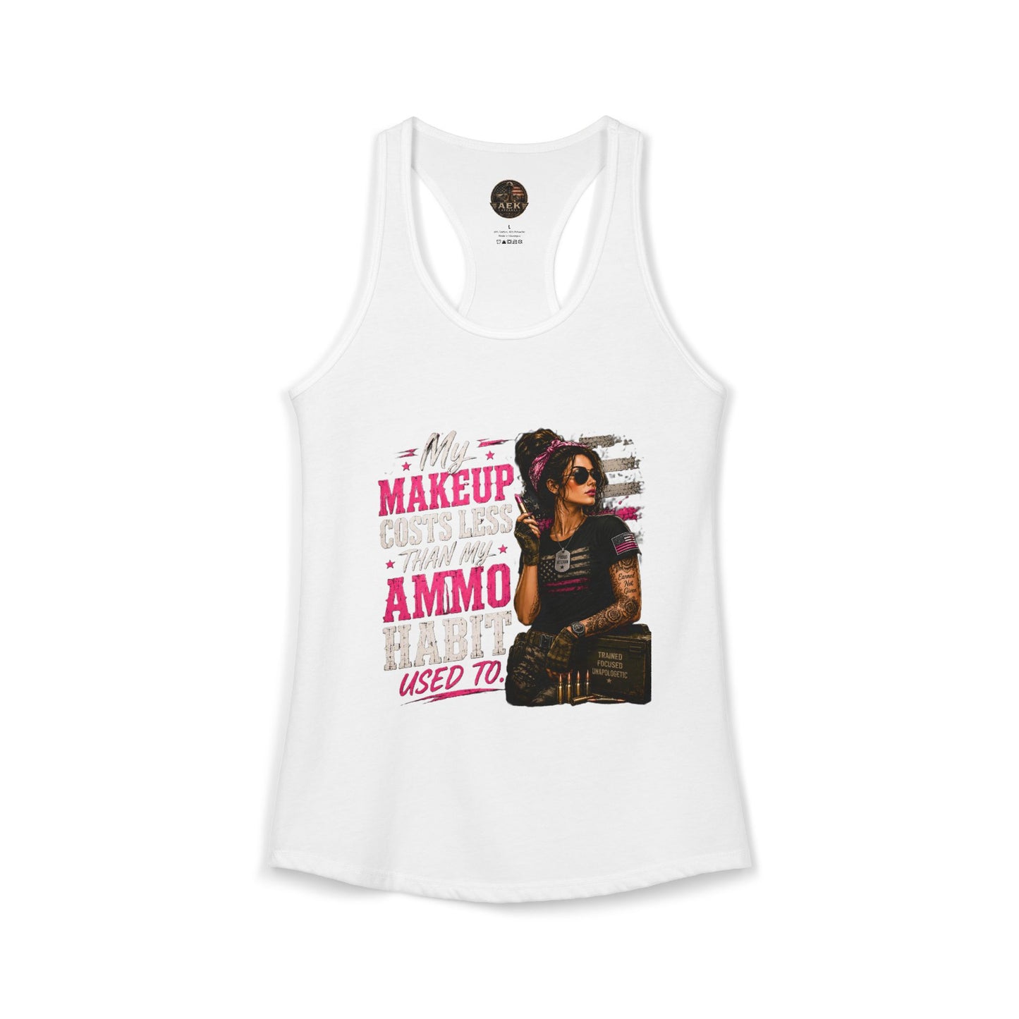 Women's Racerback Tank - "My Makeup Cost More Than My Ammo"