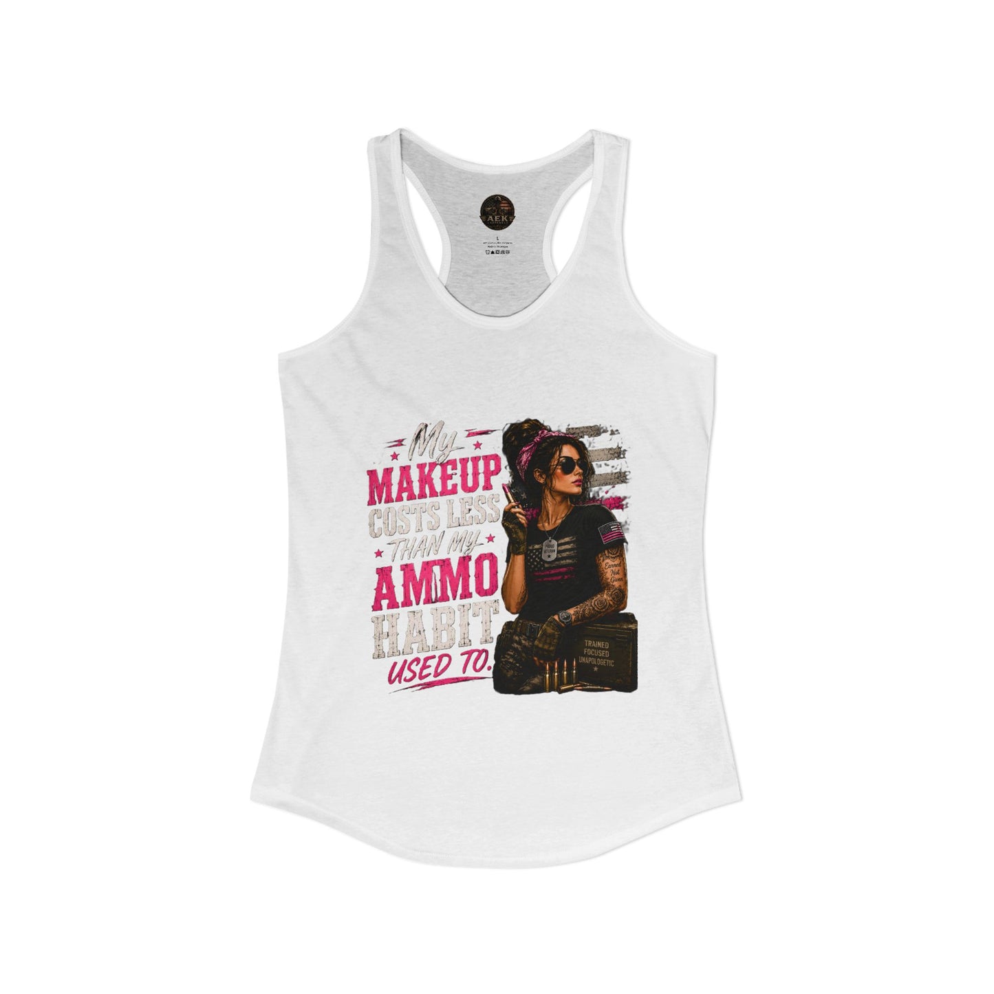 Women's Racerback Tank - "My Makeup Cost More Than My Ammo"