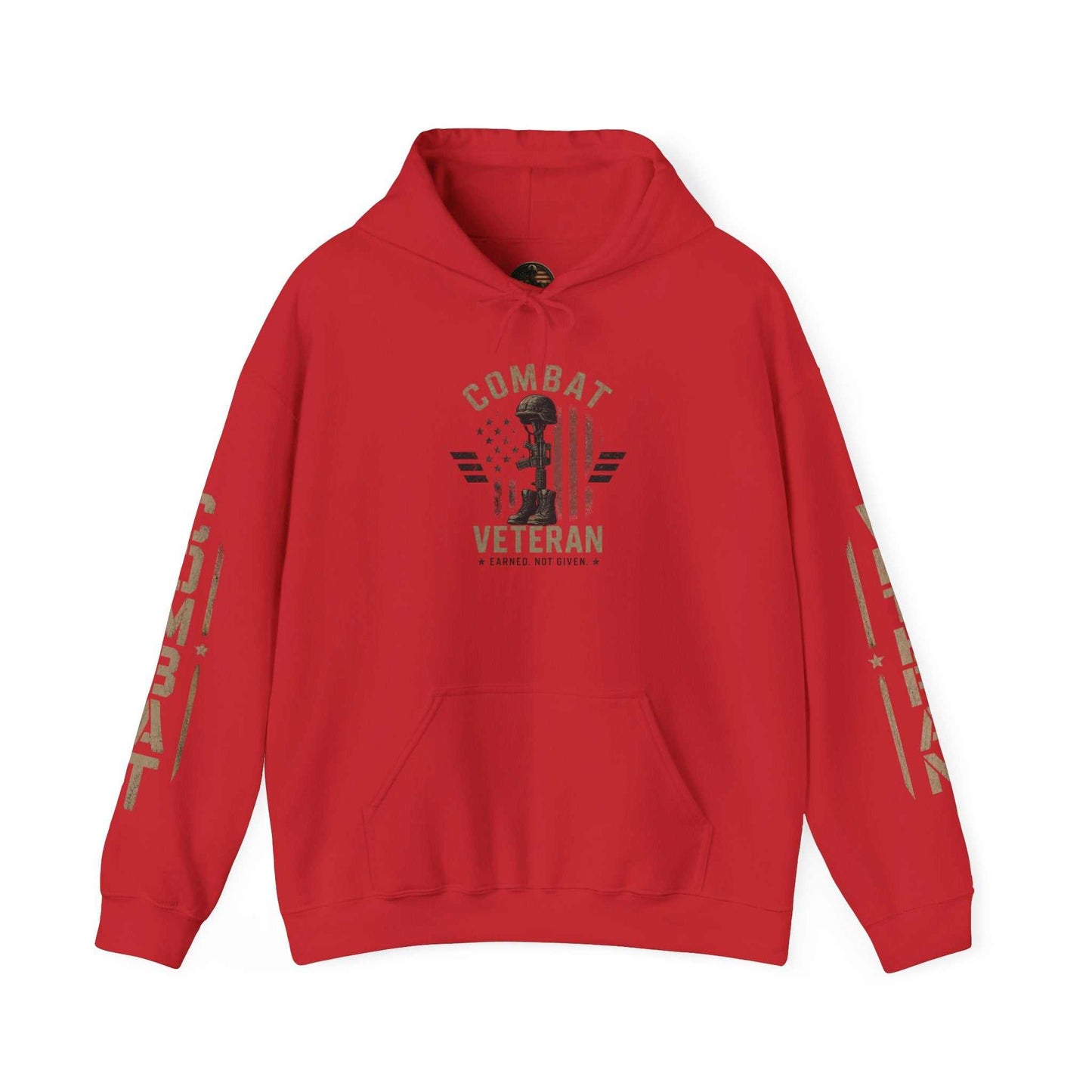 Combat Veteran Hoodie — Patriotic Military Veteran Sweatshirt with 'Combat Veteran' Sleeve Graphics