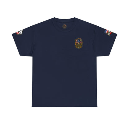 NYPD, FDNY, PAPD-NYNJ Patriots Day Memorial Tee – "Never Forget" 25th Anniversary American Flag Shirt