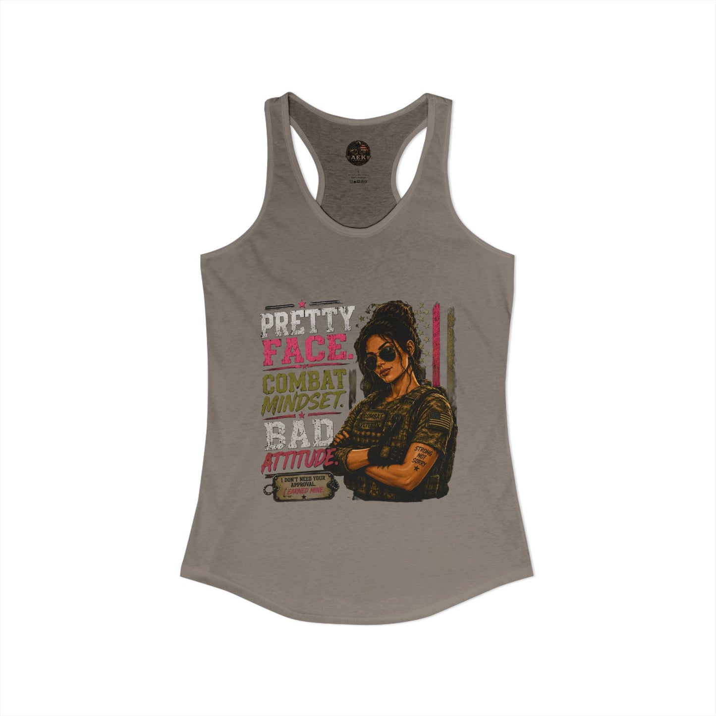 Women's Racerback Tank - "Pretty Face, Combat Mindset"