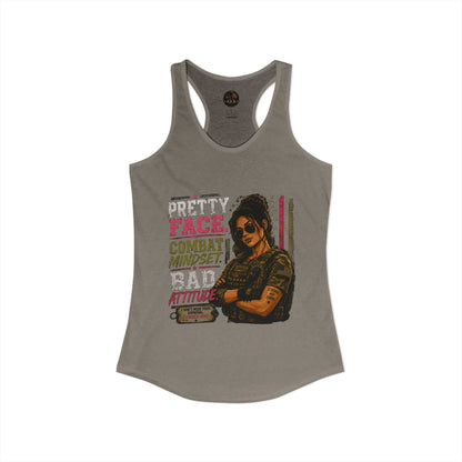 Women's Racerback Tank - "Pretty Face, Combat Mindset"