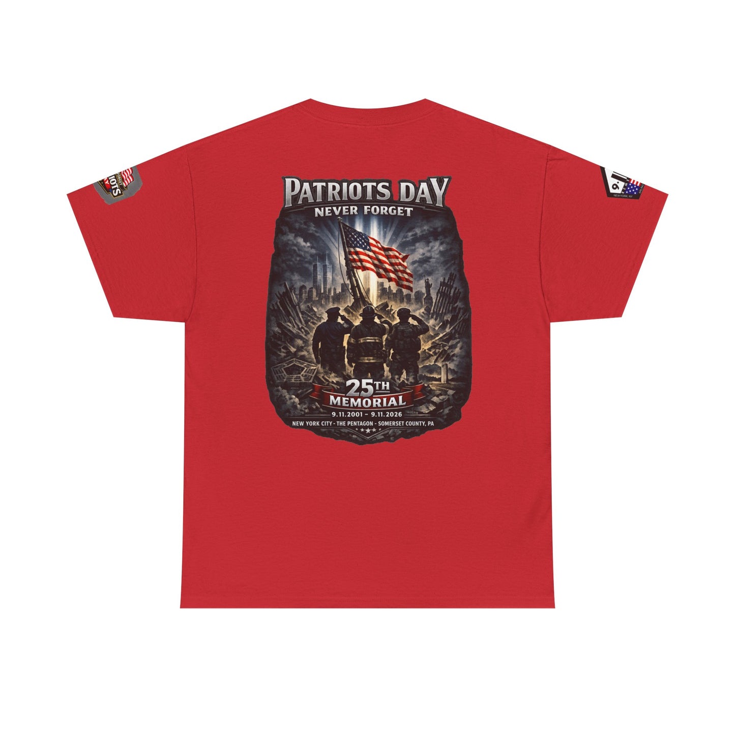 NYARNG Patriots Day Memorial Tee – "Never Forget" 25th Anniversary American Flag Shirt