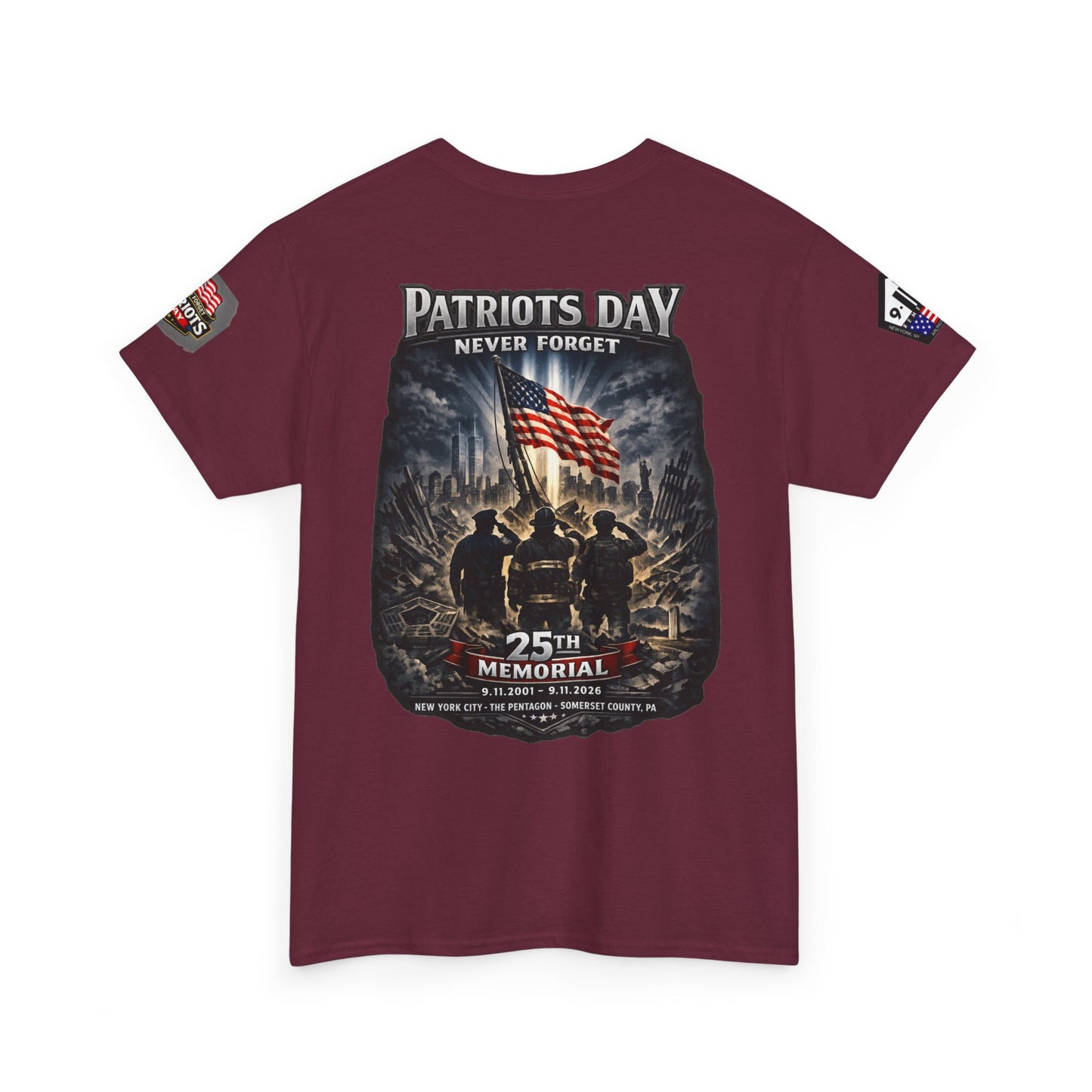 NYARNG Patriots Day Memorial Tee – "Never Forget" 25th Anniversary American Flag Shirt