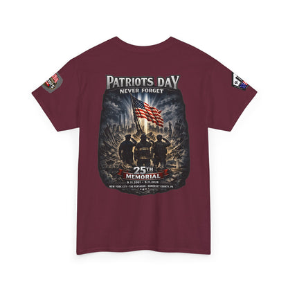 NYARNG Patriots Day Memorial Tee – "Never Forget" 25th Anniversary American Flag Shirt