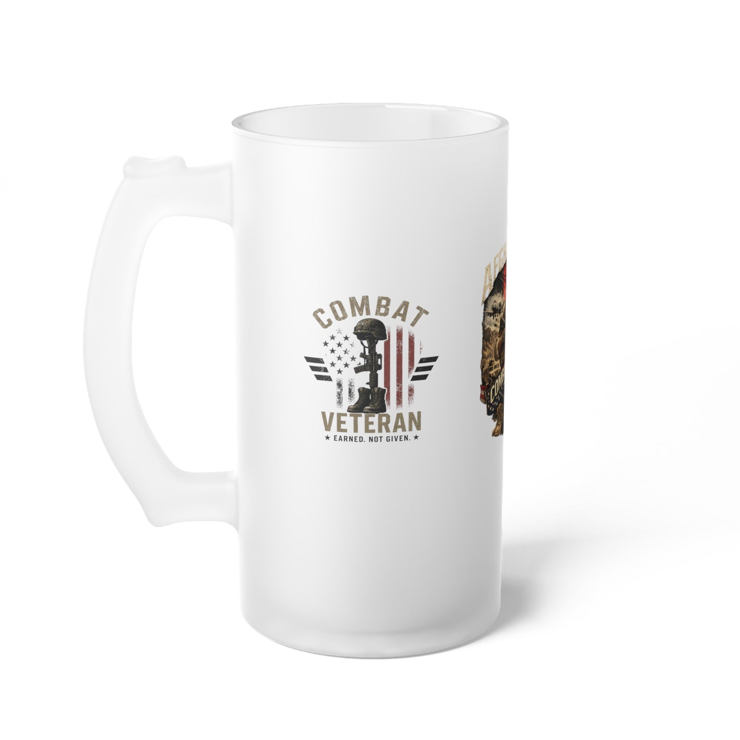 Afghanistan Combat Veteran Frosted Glass Beer Mug — Military Tribute Beer Stein