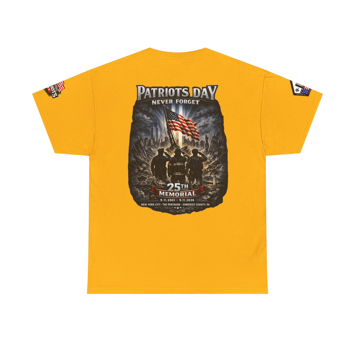 NYARNG Patriots Day Memorial Tee – "Never Forget" 25th Anniversary American Flag Shirt