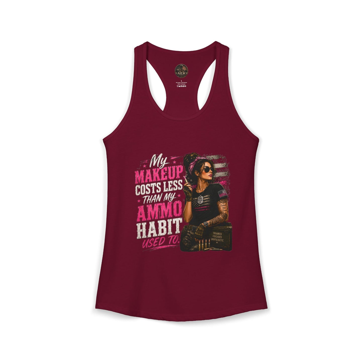 Women's Racerback Tank - "My Makeup Cost More Than My Ammo"