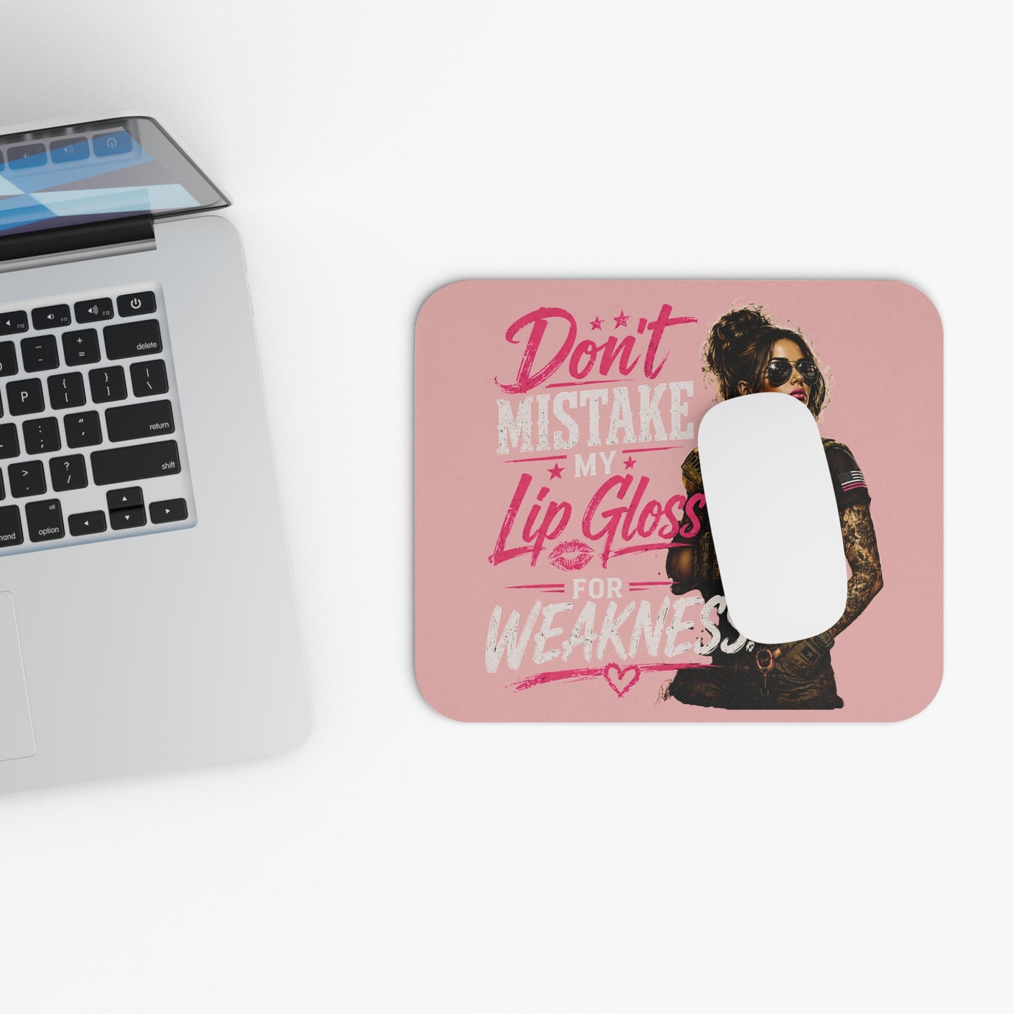 Veteran Girl Lip Gloss Mouse Pad – Don't Mistake My Lip Gloss for Weakness