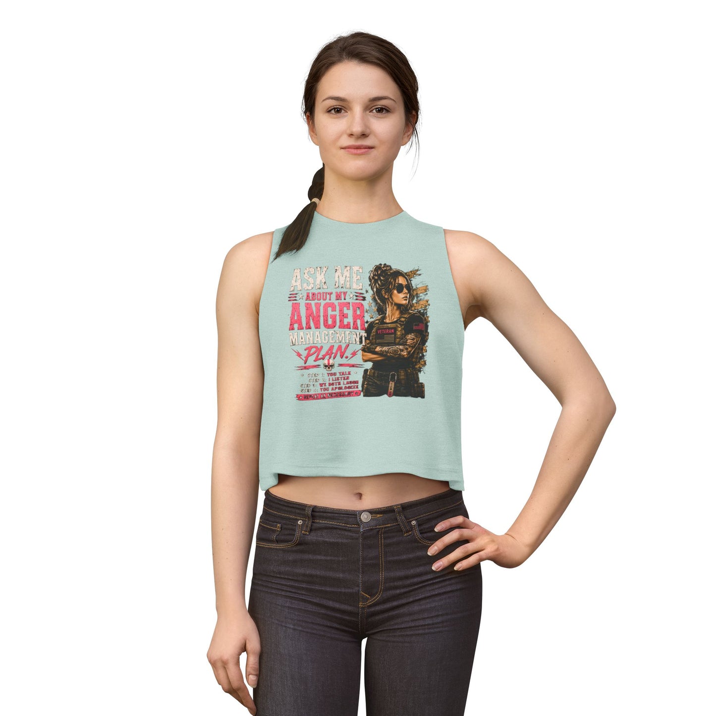 Women's Crop Top - "Ask Me About My Anger Management Plan" Graphic Tank for Strong, Sassy Women