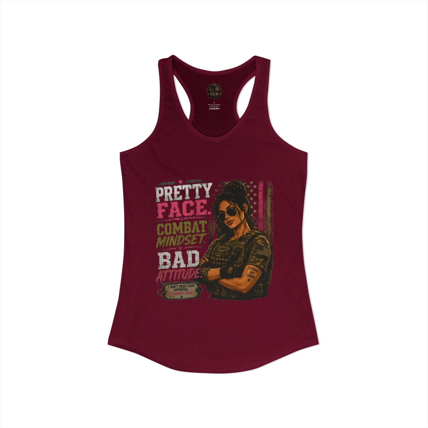 Women's Racerback Tank - "Pretty Face, Combat Mindset"